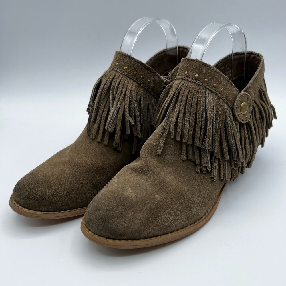 Very Volatile Taupe Suede Western Fringe Bootie Size 7.5